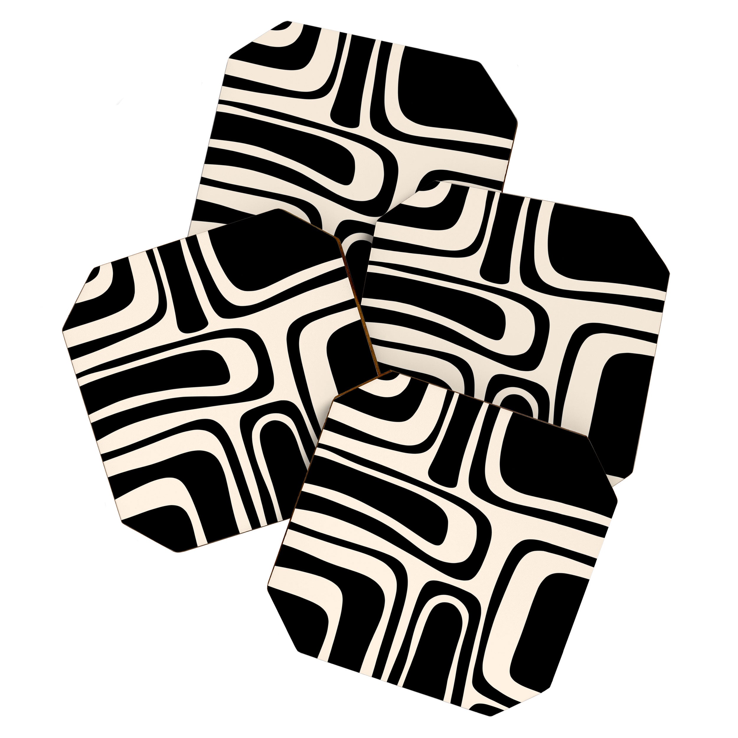 Palm Springs - Midcentury Modern Abstract Pattern in Black and Almond Cream  Coaster Gallery Image 1