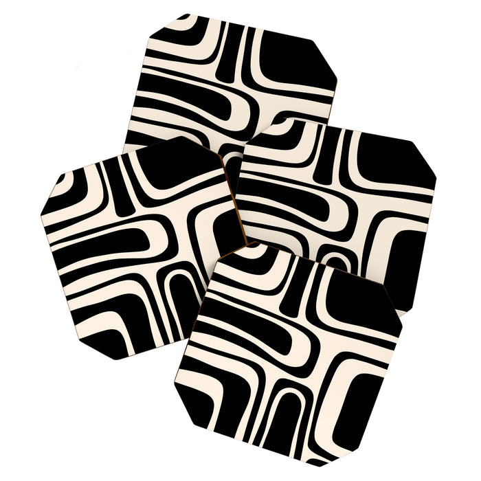 Palm Springs - Midcentury Modern Abstract Pattern in Black and Almond Cream  Coaster Gallery Image 1