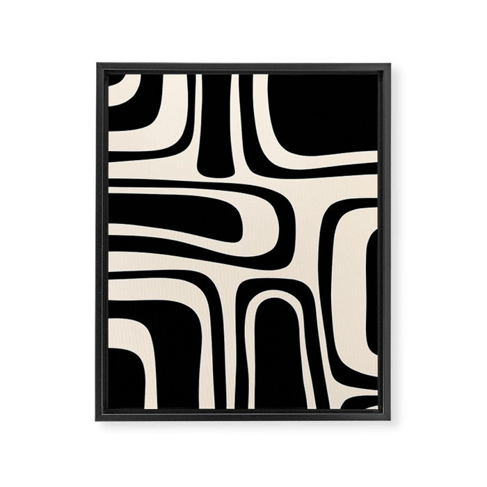 Palm Springs - Midcentury Modern Abstract Pattern in Black and Almond Cream  Framed Canvas Print Gallery Image 1