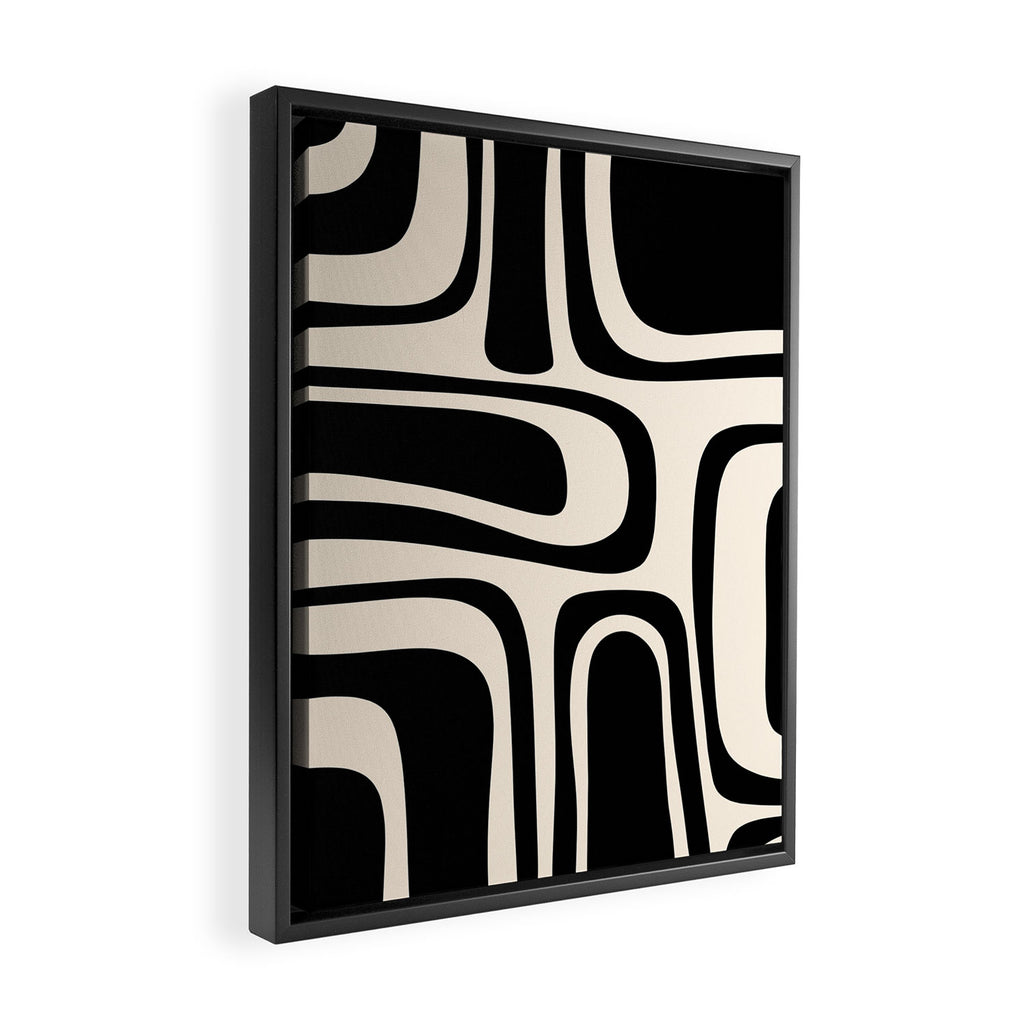 Palm Springs - Midcentury Modern Abstract Pattern in Black and Almond Cream  Framed Canvas Print Gallery Image 2