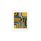 Palm Springs Mid-Century Modern Abstract Pattern in Light and Dark Mustard, Gray, and White on Navy Blue Art Print Gallery Image 1