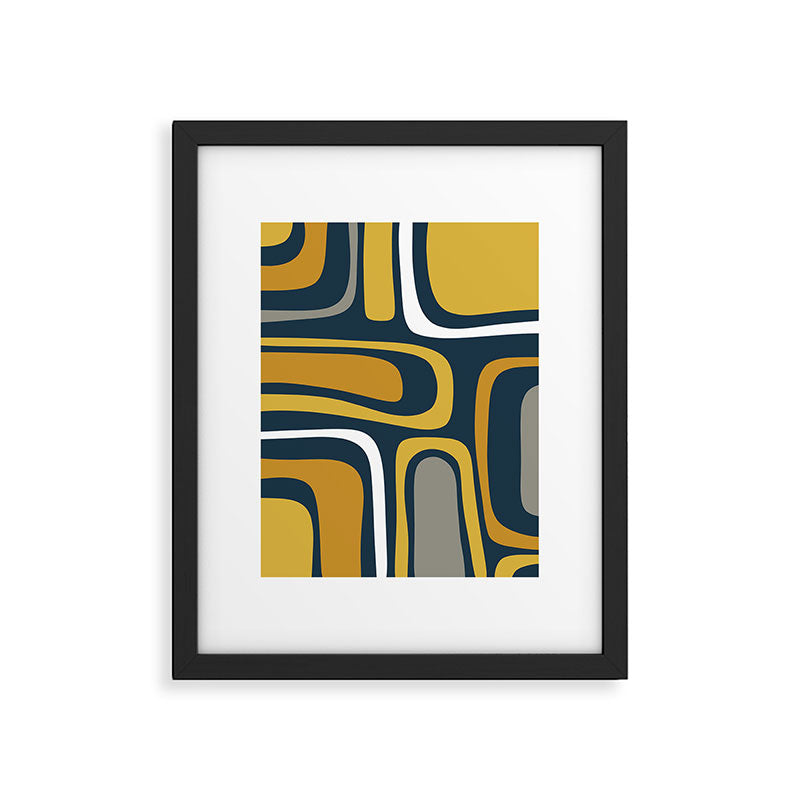 Palm Springs Mid-Century Modern Abstract Pattern in Light and Dark Mustard, Gray, and White on Navy Blue Framed Art Print Gallery Image 6