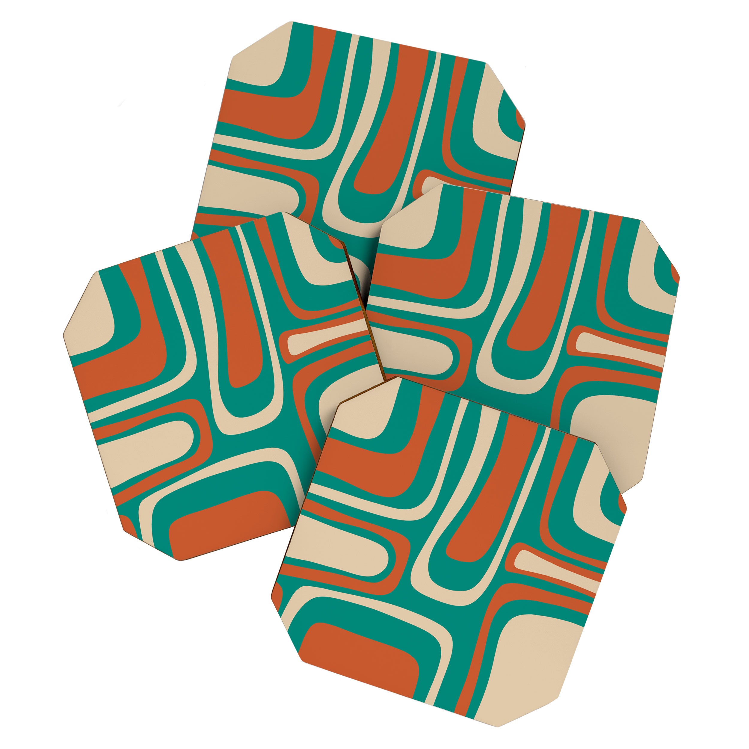 Palm Springs Midcentury Modern Abstract Pattern in Mid Mod Orange, Beige, and Turquoise Coaster Gallery Image 1