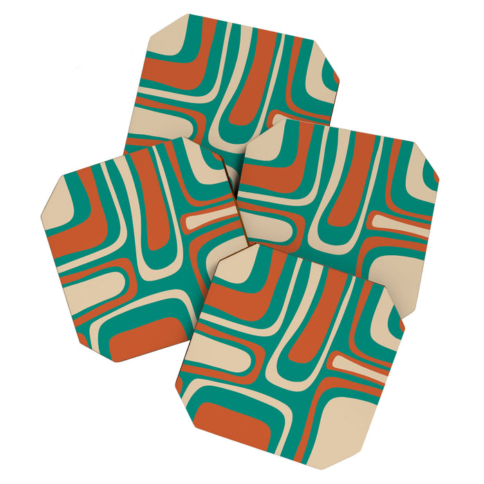 Palm Springs Midcentury Modern Abstract Pattern in Mid Mod Orange, Beige, and Turquoise Coaster Gallery Image 1