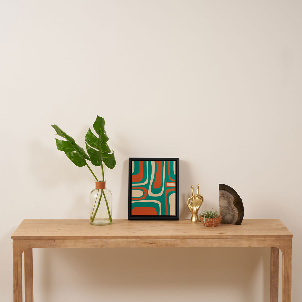 Palm Springs Midcentury Modern Abstract Pattern in Mid Mod Orange, Beige, and Turquoise Framed Canvas Print Gallery Image 4