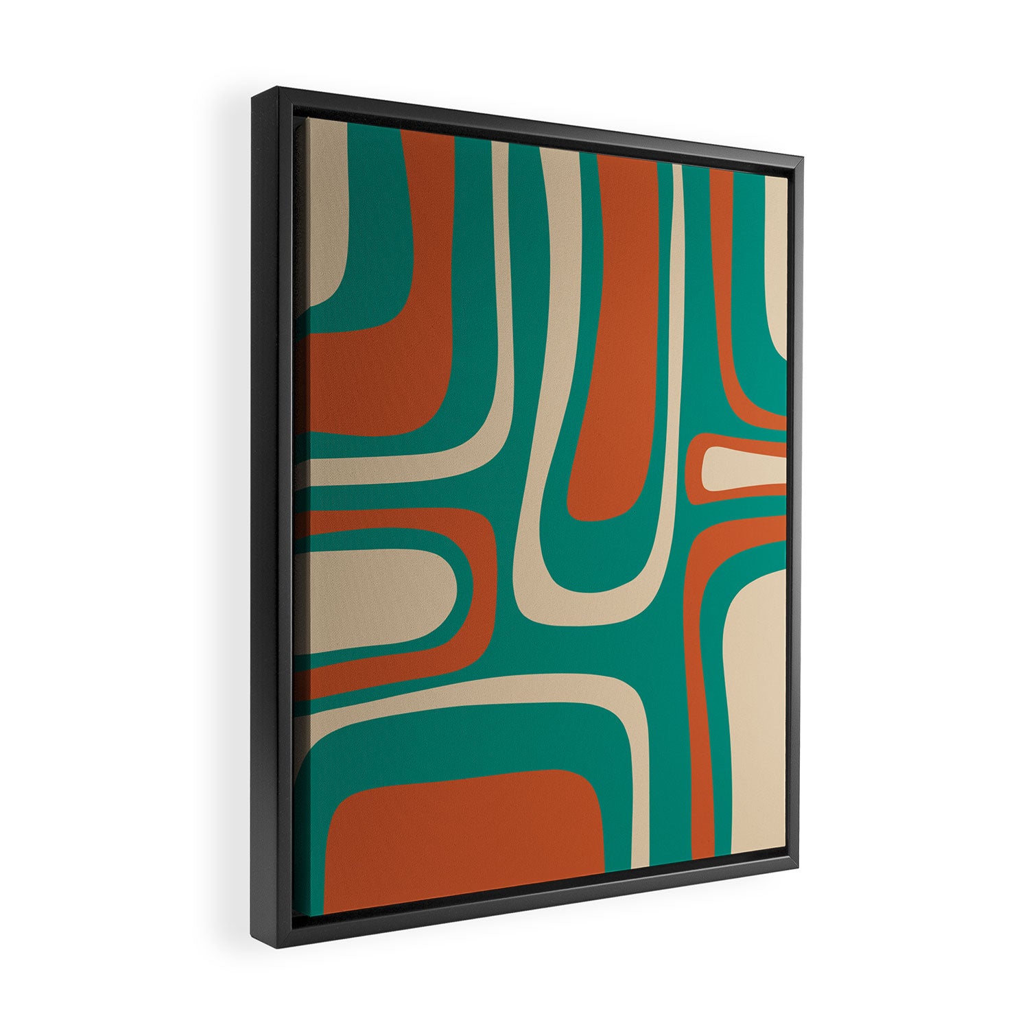 Palm Springs Midcentury Modern Abstract Pattern in Mid Mod Orange, Beige, and Turquoise Framed Canvas Print Gallery Image 2