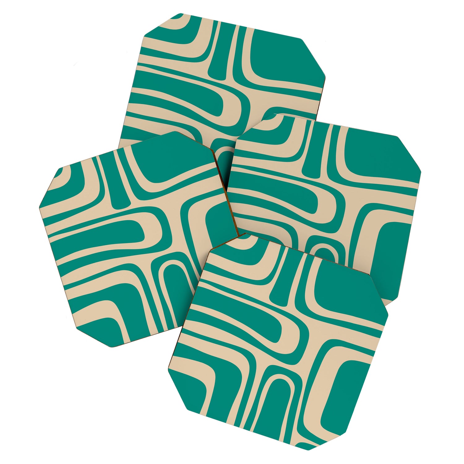 Palm Springs - Midcentury Modern Abstract Pattern in Mid Mod Turquoise Teal and Beige  Coaster Gallery Image 1