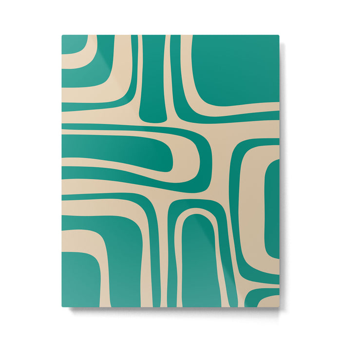 Palm Springs - Midcentury Modern Abstract Pattern in Mid Mod Turquoise Teal and Beige  Metal Print Gallery Image 1