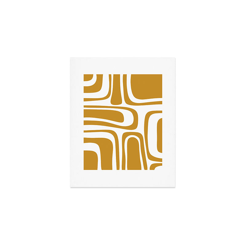 Palm Springs Midcentury Modern Abstract Pattern in Mustard Gold and White Art Print Gallery Image 1