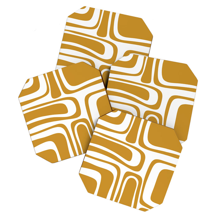 Palm Springs Midcentury Modern Abstract Pattern in Mustard Gold and White Coaster Gallery Image 1
