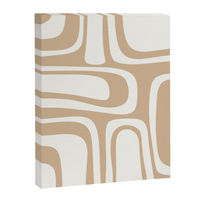 Palm Springs Midcentury Modern Abstract Pattern in Natural Wood Beige Canvas Print Gallery Image 1