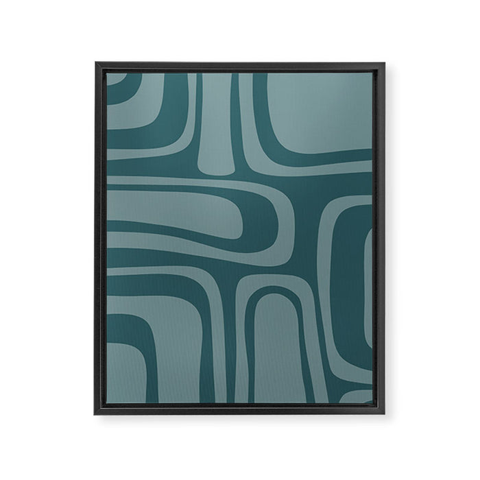 Palm Springs Midcentury Modern Abstract Pattern in Steel Blue Framed Canvas Print Gallery Image 1
