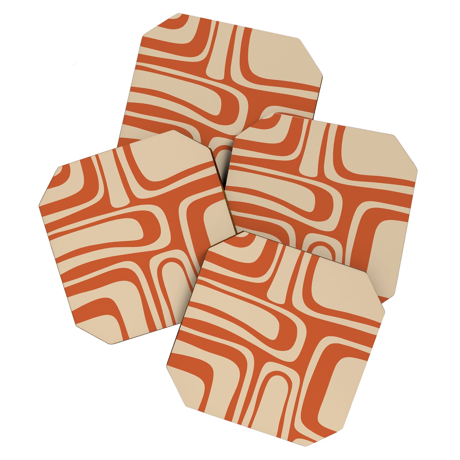 Palm Springs - Midcentury Modern Retro Pattern in Mid Mod Beige and Burnt Orange Coaster Gallery Image 1