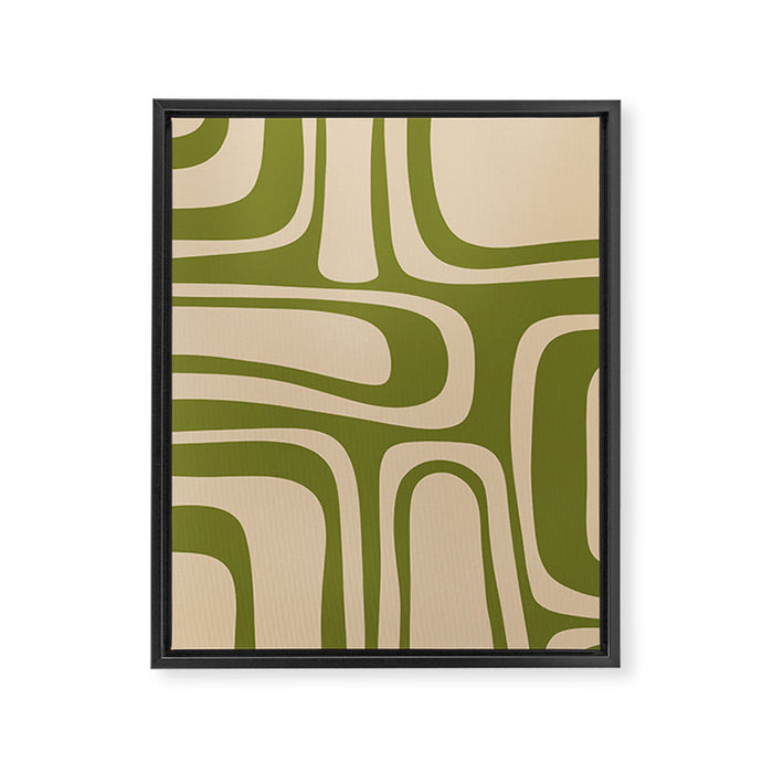 Palm Springs - Midcentury Modern Retro Pattern in Mid Mod Beige and Olive Green Framed Canvas Print Gallery Image 1