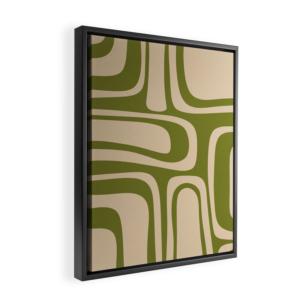 Palm Springs - Midcentury Modern Retro Pattern in Mid Mod Beige and Olive Green Framed Canvas Print Gallery Image 2