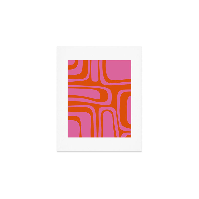 Palm Springs Retro Abstract Pattern in Bright Pink and Orange Red Art Print Gallery Image 1