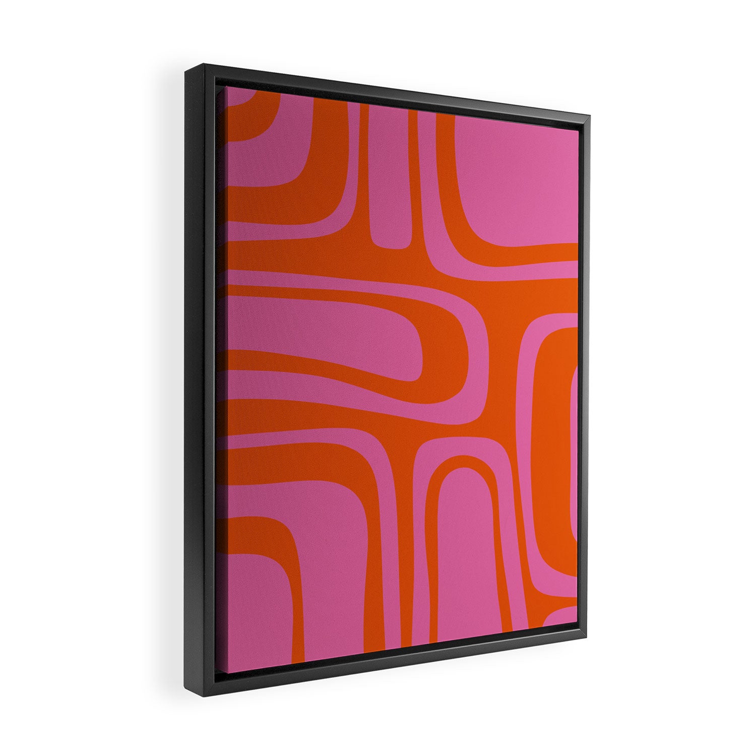 Palm Springs Retro Abstract Pattern in Bright Pink and Orange Red Framed Canvas Print Gallery Image 2