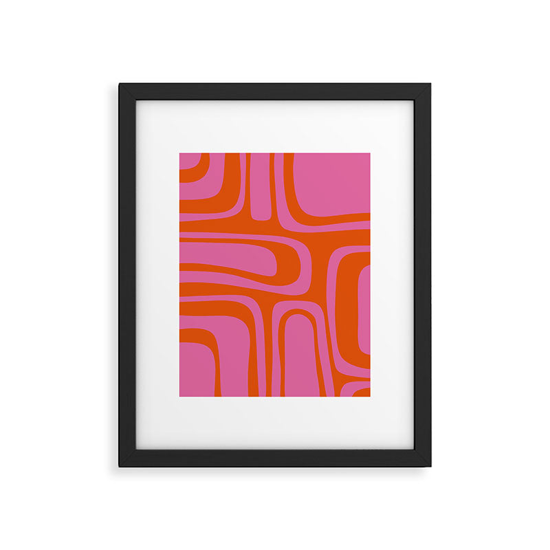 Palm Springs Retro Abstract Pattern in Bright Pink and Orange Red Framed Art Print Gallery Image 6