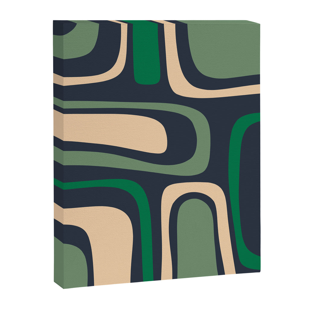 Palm Springs Retro Mid Century Modern Abstract Pattern Dark Blue, Green, and Beige Canvas Print Gallery Image 8