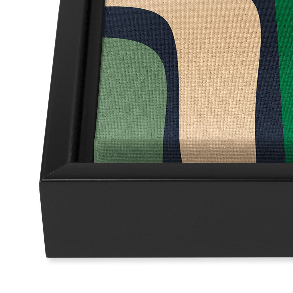 Palm Springs Retro Mid Century Modern Abstract Pattern Dark Blue, Green, and Beige Framed Canvas Print Gallery Image 3