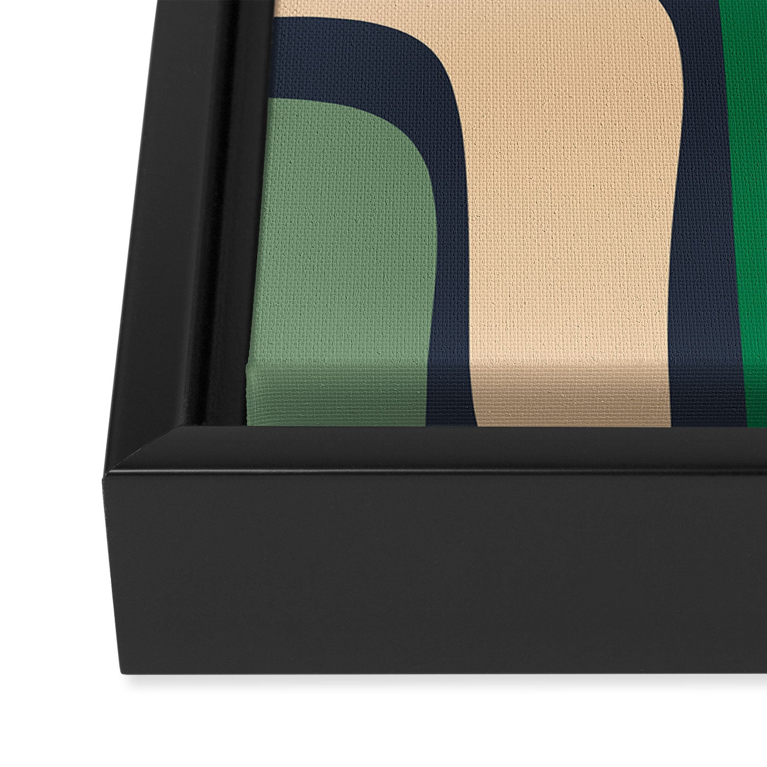 Palm Springs Retro Mid Century Modern Abstract Pattern Dark Blue, Green, and Beige Framed Canvas Print Gallery Image 3