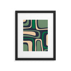 Palm Springs Retro Mid Century Modern Abstract Pattern Dark Blue, Green, and Beige Framed Art Print Gallery Image 6
