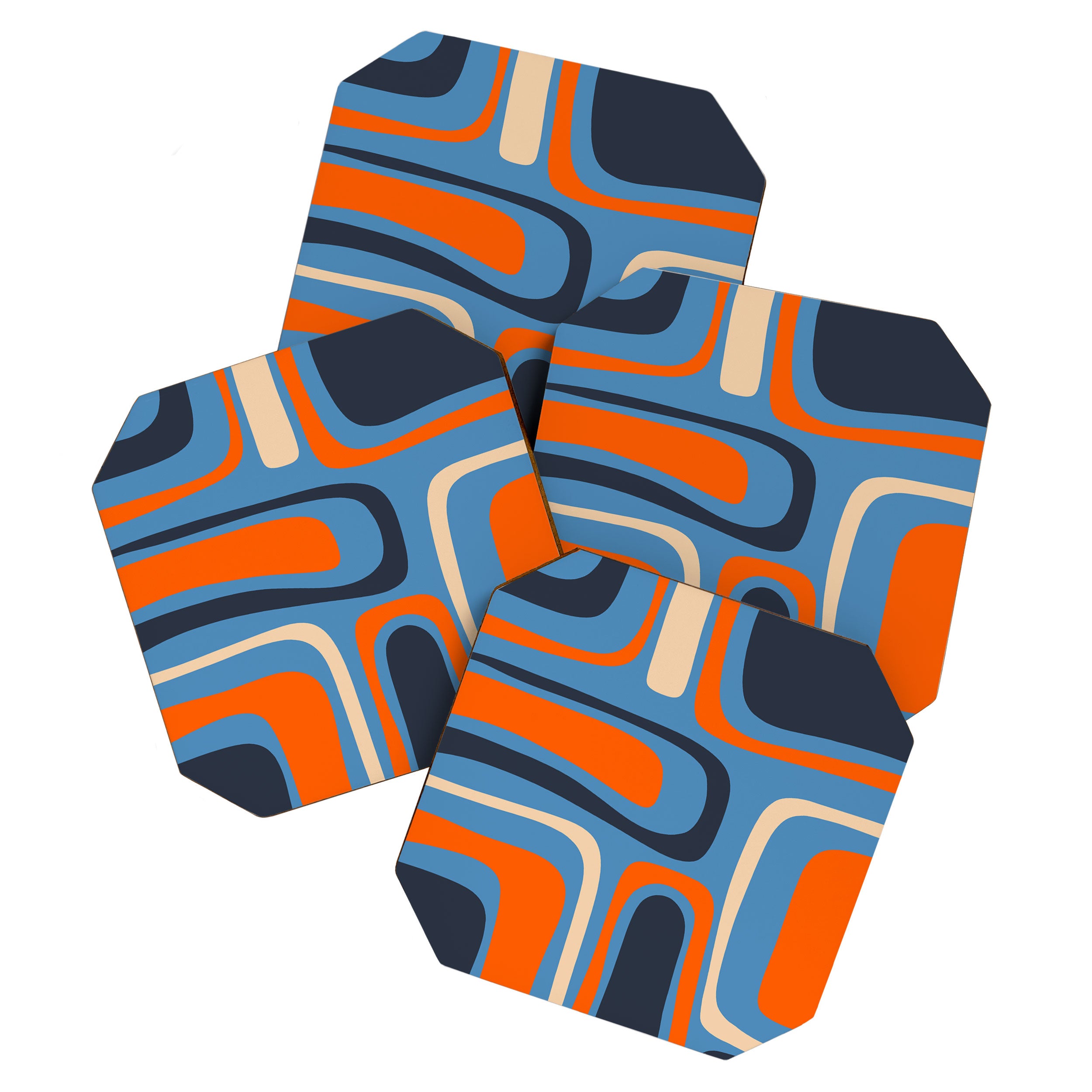 Palm Springs Retro Mid Century Modern Abstract Pattern Blue and Orange Coaster Gallery Image 1