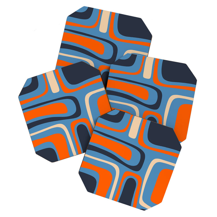 Palm Springs Retro Mid Century Modern Abstract Pattern Blue and Orange Coaster Gallery Image 1