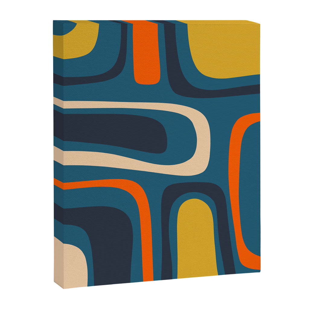 Palm Springs Retro Mid Century Modern Abstract Pattern Blue Orange Mustard Beige Canvas Print Gallery Image 8