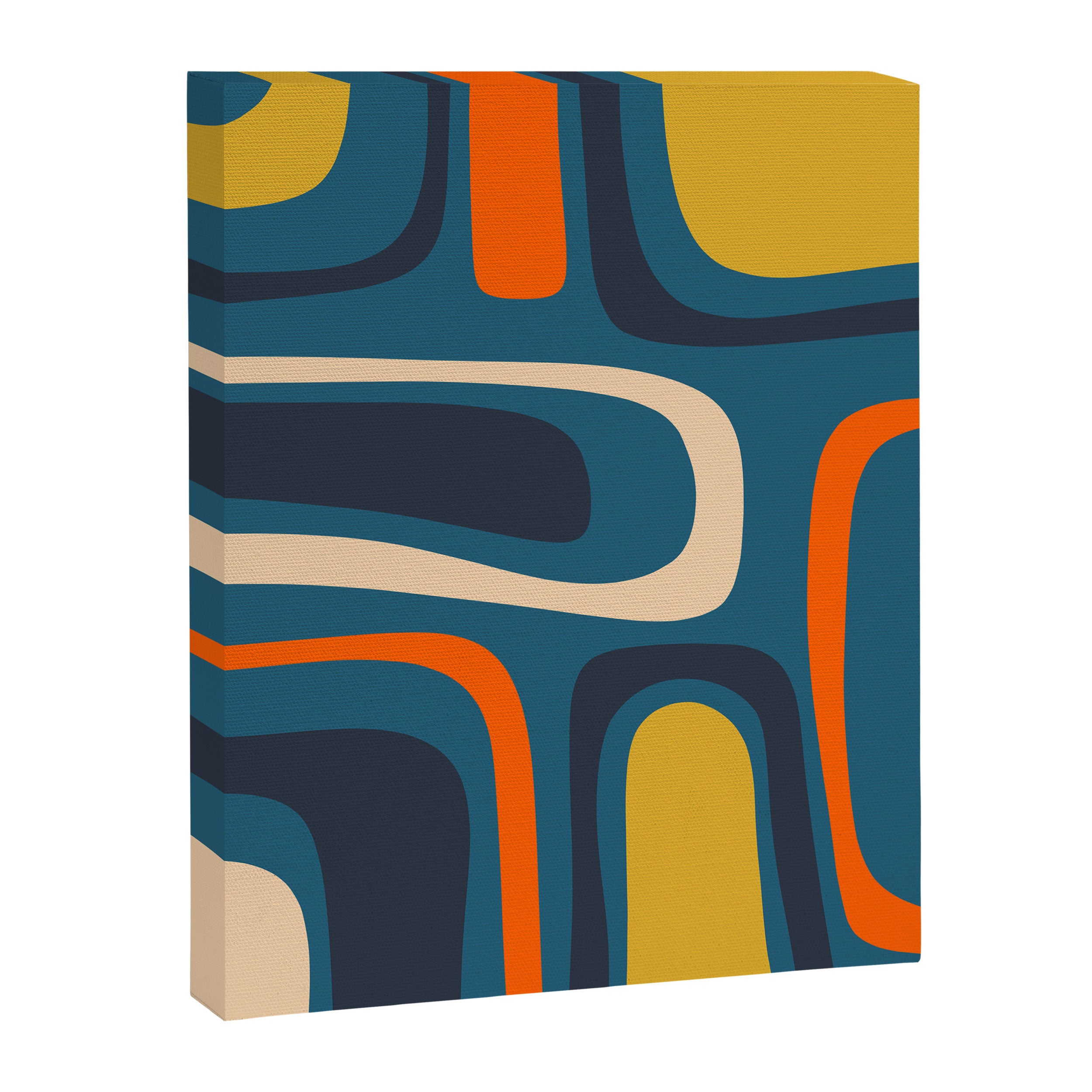 Palm Springs Retro Mid Century Modern Abstract Pattern Blue Orange Mustard Beige Canvas Print Gallery Image 8