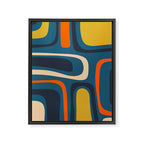 Palm Springs Retro Mid Century Modern Abstract Pattern Blue Orange Mustard Beige Framed Canvas Print Gallery Image 8