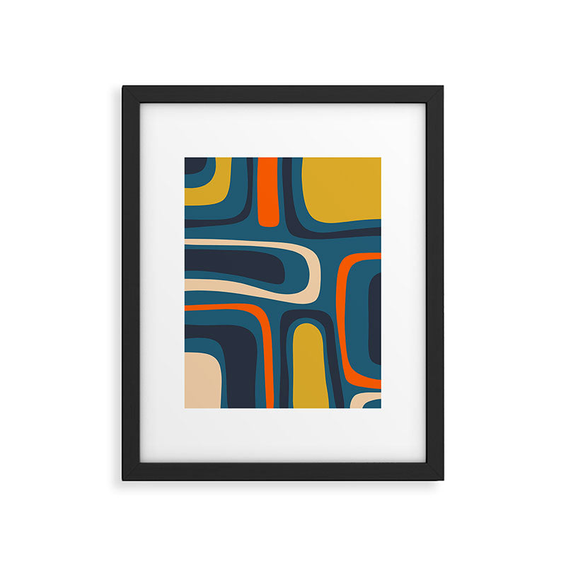 Palm Springs Retro Mid Century Modern Abstract Pattern Blue Orange Mustard Beige Framed Art Print Gallery Image 6