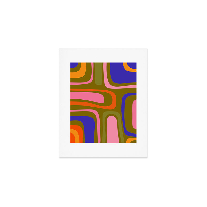 Palm Springs Retro Mid Century Modern Colorful Abstract Pattern Olive Khaki Green Pink Blue Orange Art Print Gallery Image 1