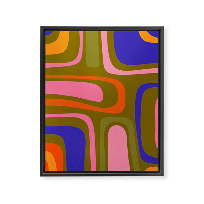 Palm Springs Retro Mid Century Modern Colorful Abstract Pattern Olive Khaki Green Pink Blue Orange Framed Canvas Print Gallery Image 1