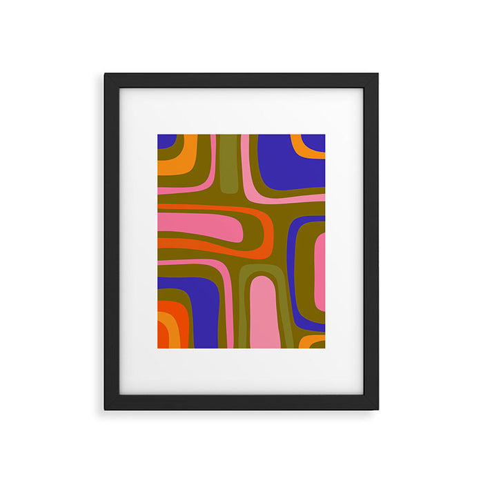 Palm Springs Retro Mid Century Modern Colorful Abstract Pattern Olive Khaki Green Pink Blue Orange Framed Art Print Gallery Image 1