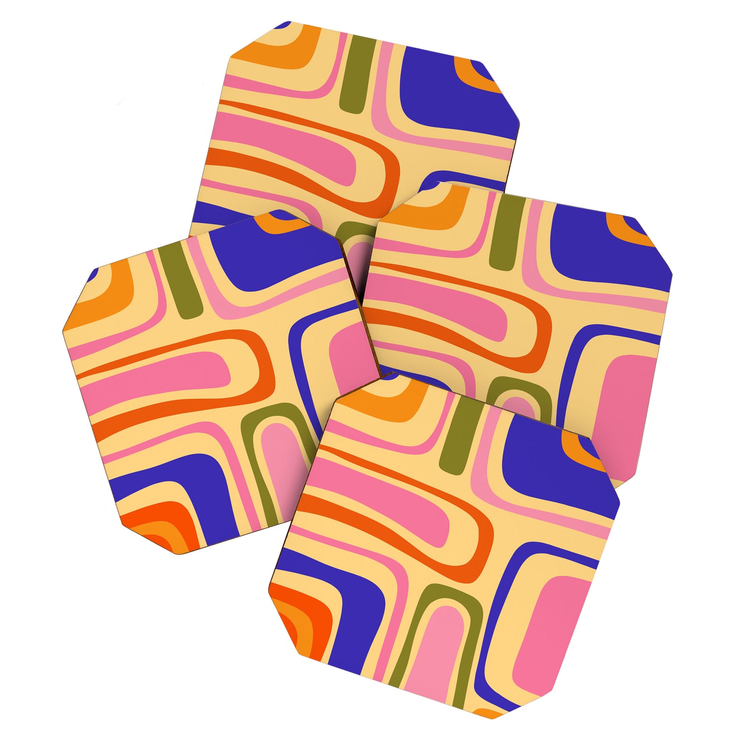 Palm Springs Retro Mid Century Modern Colourful Abstract Pattern Yellow Orange Pink Blue Green Coaster Gallery Image 1