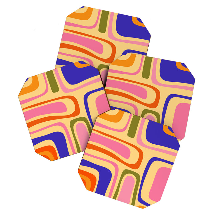 Palm Springs Retro Mid Century Modern Colourful Abstract Pattern Yellow Orange Pink Blue Green Coaster Gallery Image 1