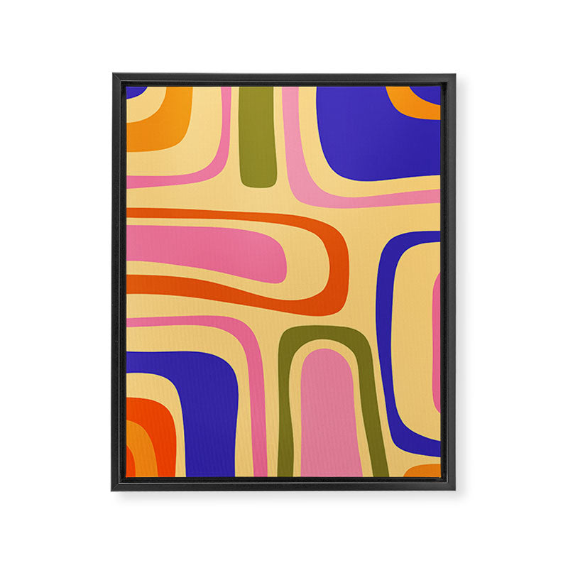 Palm Springs Retro Mid Century Modern Colourful Abstract Pattern Yellow Orange Pink Blue Green Framed Canvas Print Gallery Image 8