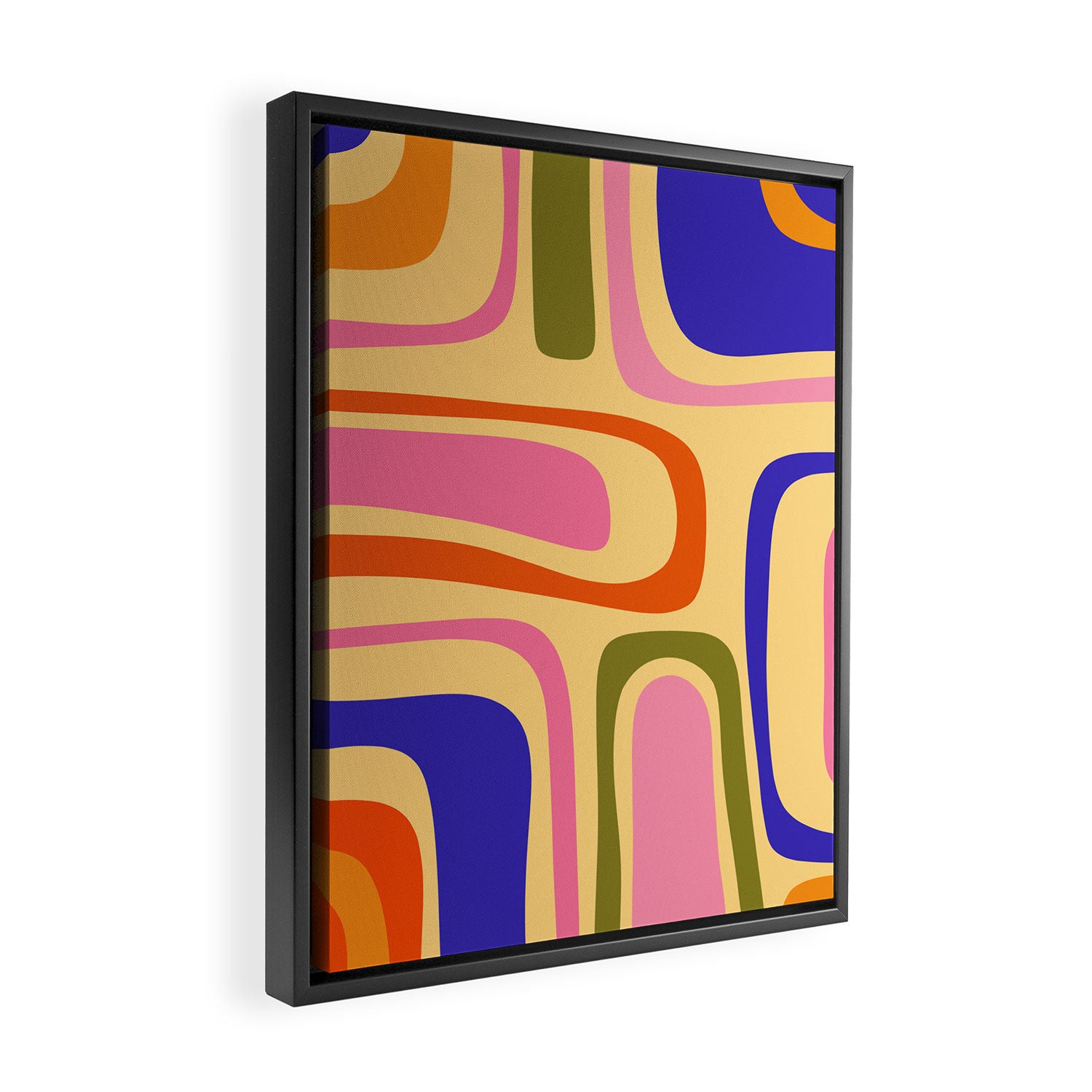 Palm Springs Retro Mid Century Modern Colourful Abstract Pattern Yellow Orange Pink Blue Green Framed Canvas Print Gallery Image 2