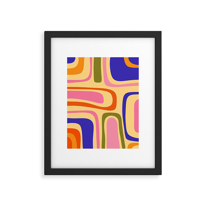 Palm Springs Retro Mid Century Modern Colourful Abstract Pattern Yellow Orange Pink Blue Green Framed Art Print Gallery Image 1