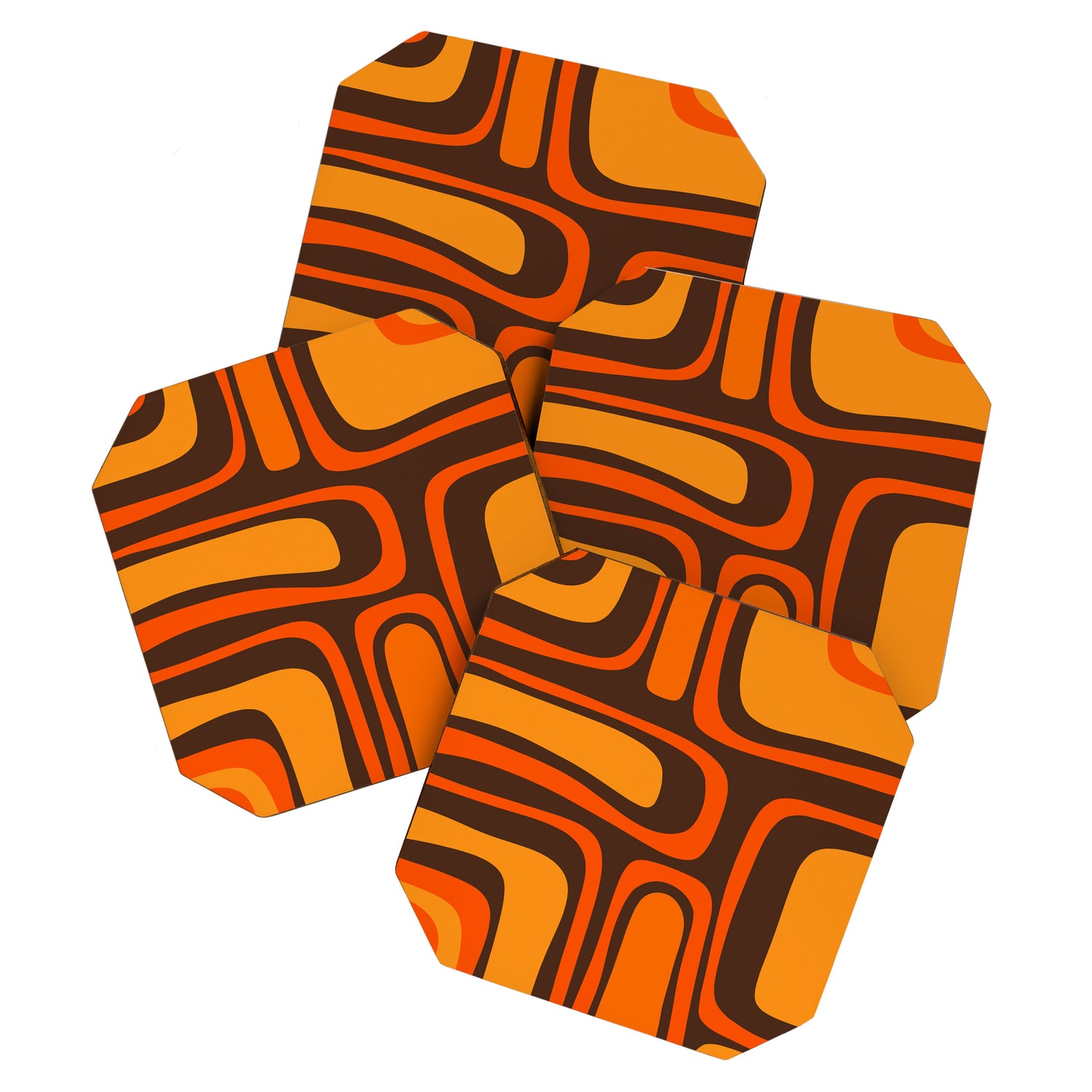Palm Springs Retro Mid-Century Modern Abstract Pattern in 70s Brown and Orange Coaster Gallery Image 1