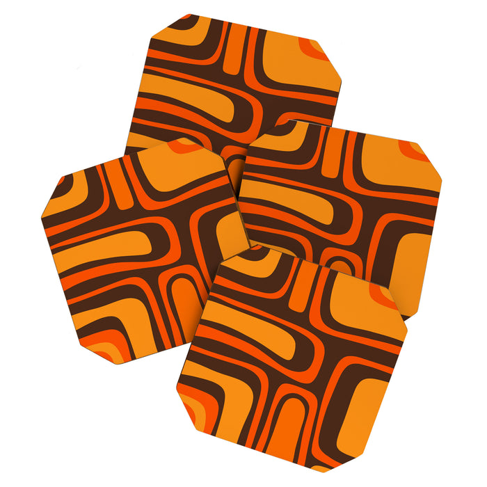 Palm Springs Retro Mid-Century Modern Abstract Pattern in 70s Brown and Orange Coaster Gallery Image 1