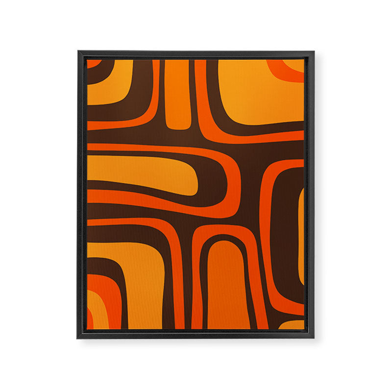 Palm Springs Retro Mid-Century Modern Abstract Pattern in 70s Brown and Orange Framed Canvas Print Gallery Image 8