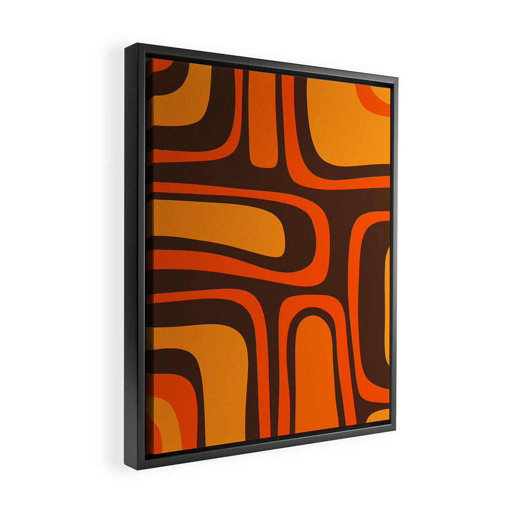 Palm Springs Retro Mid-Century Modern Abstract Pattern in 70s Brown and Orange Framed Canvas Print Gallery Image 2