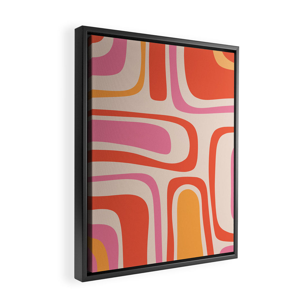 Palm Springs Retro Mid-Century Modern Abstract Minimalist Pattern Pink Orange Framed Canvas Print Gallery Image 2