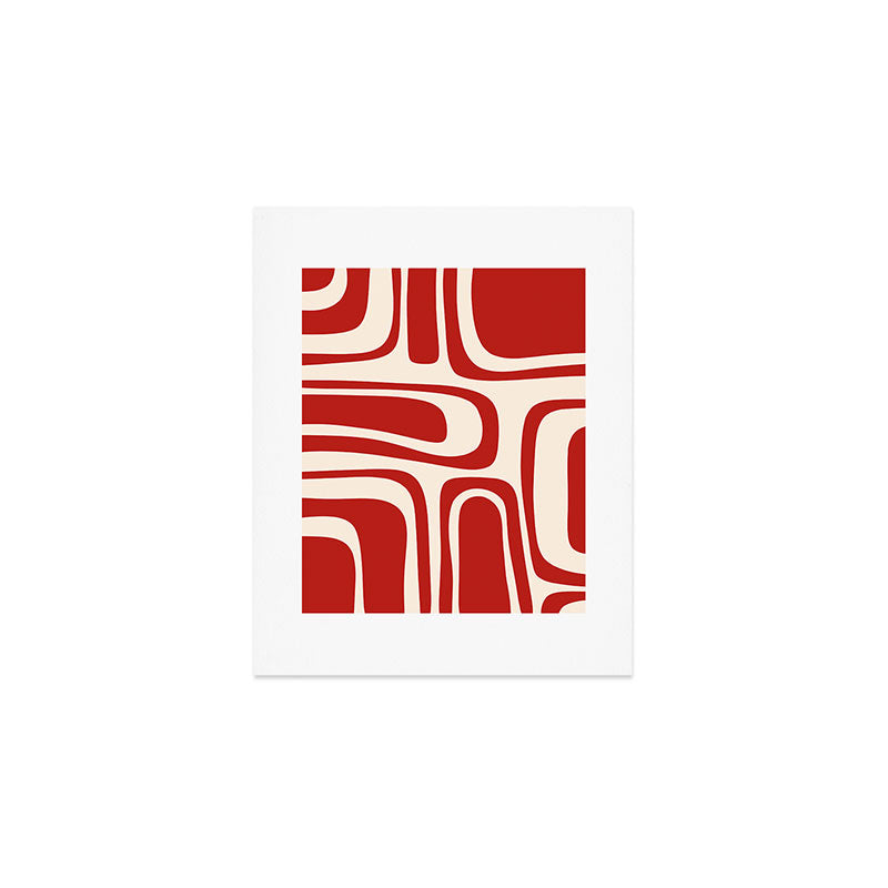 Palm Springs Retro Mid-Century Modern Abstract Minimalist Pattern Red and Almond Cream Art Print Gallery Image 1