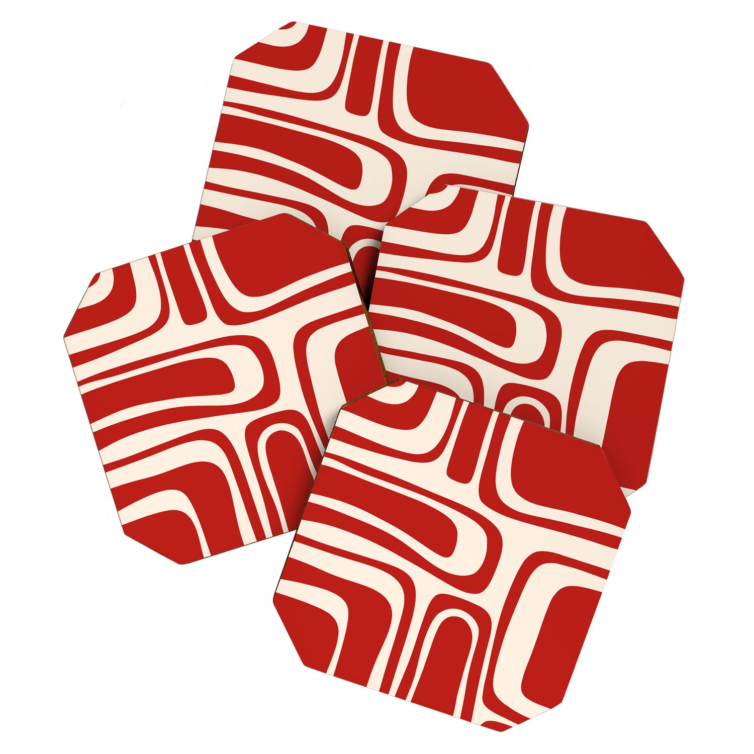 Palm Springs Retro Mid-Century Modern Abstract Minimalist Pattern Red and Almond Cream Coaster Gallery Image 1
