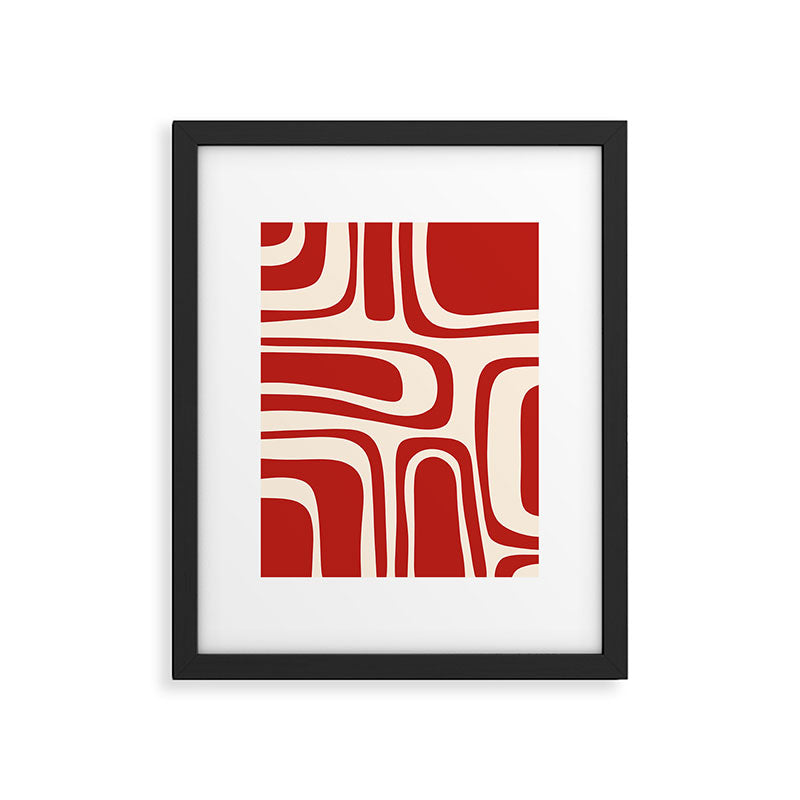Palm Springs Retro Mid-Century Modern Abstract Minimalist Pattern Red and Almond Cream Framed Art Print Gallery Image 6