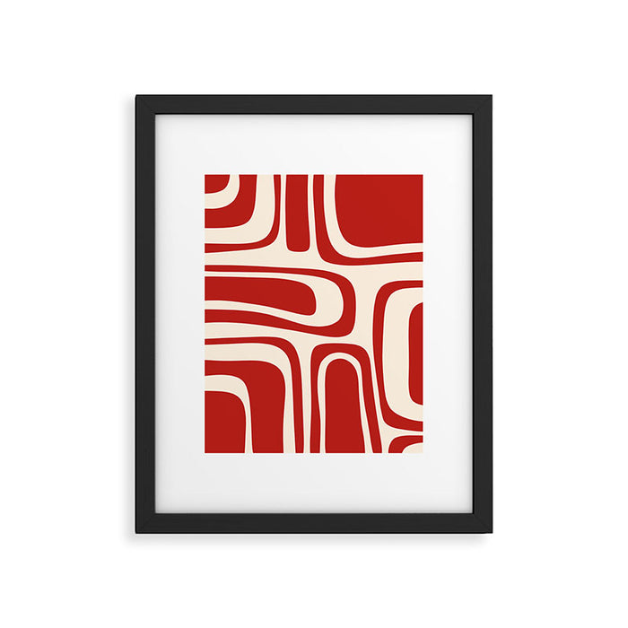 Palm Springs Retro Mid-Century Modern Abstract Minimalist Pattern Red and Almond Cream Framed Art Print Gallery Image 1