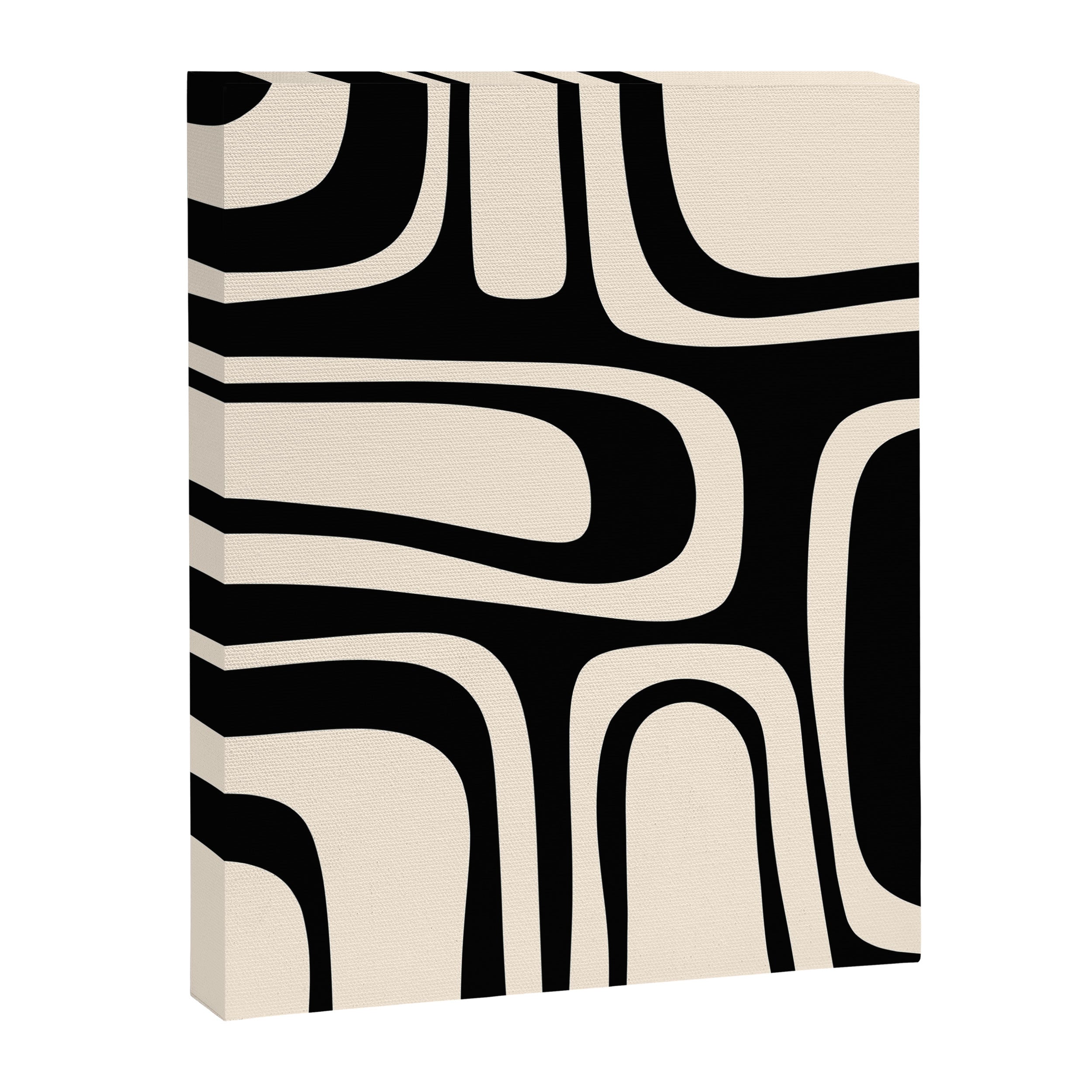 Palm Springs Retro Midcentury Modern Abstract Pattern Black and Almond Cream Canvas Print Gallery Image 8